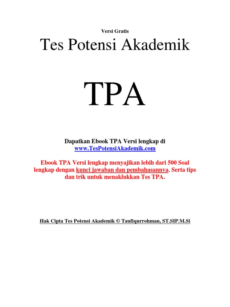 Tes Potensi Akademik Tpa Download Gratis