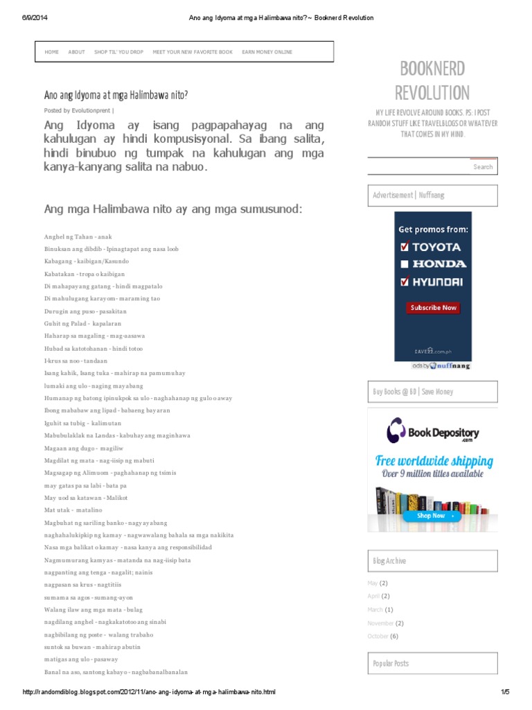 Ano Ang Idyoma At Mga Halimbawa Nito Pdf