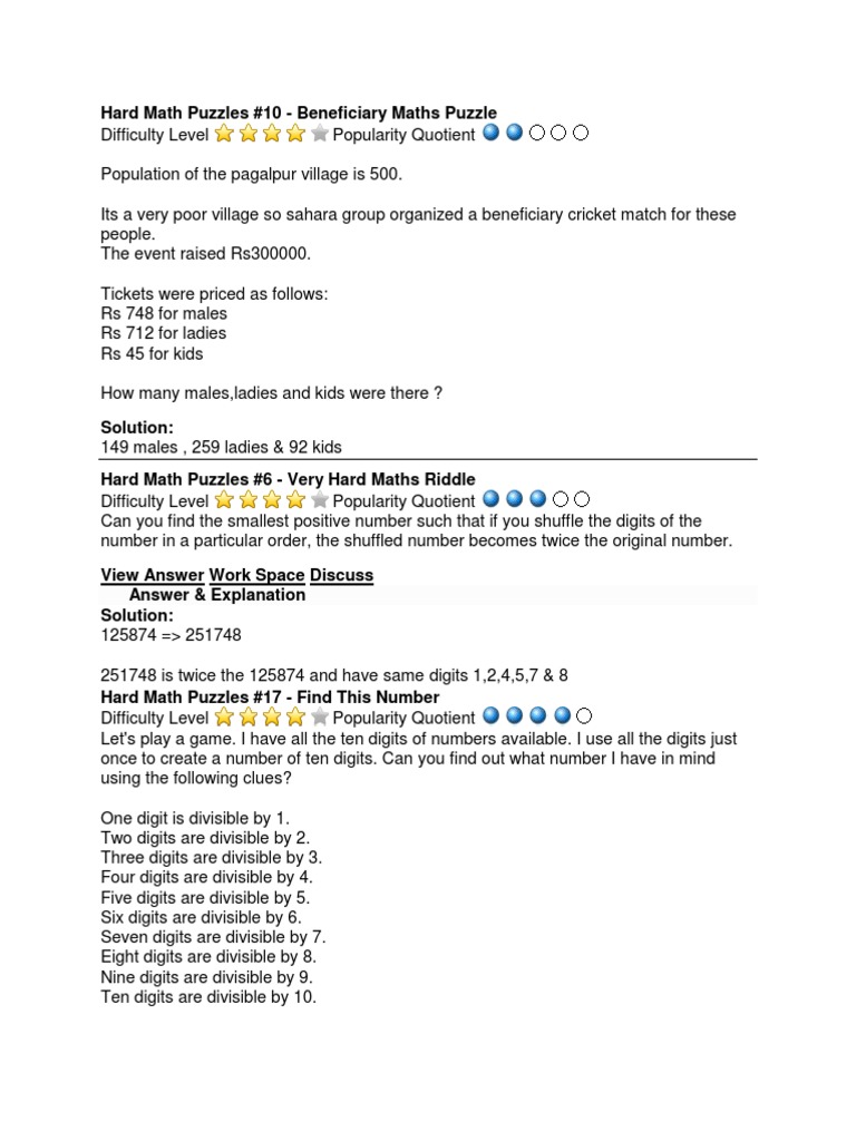 Hard Math Puzzles | PDF | Teaching Mathematics | Science