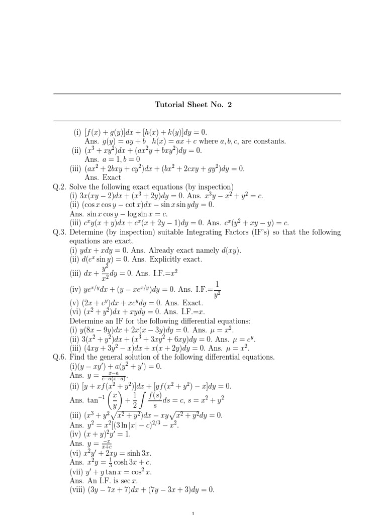 Ans 2 Pdf Ordinary Differential Equation Differential Equations