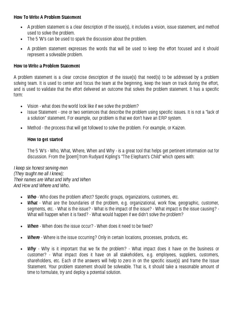 How To Write A Problem Statement | PDF | Stakeholder (Corporate ...