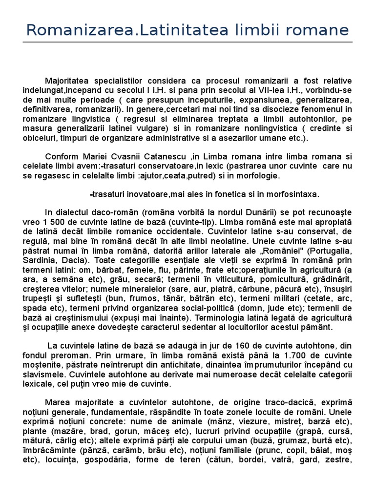 Romanizarea.Latinitatea limbii romane