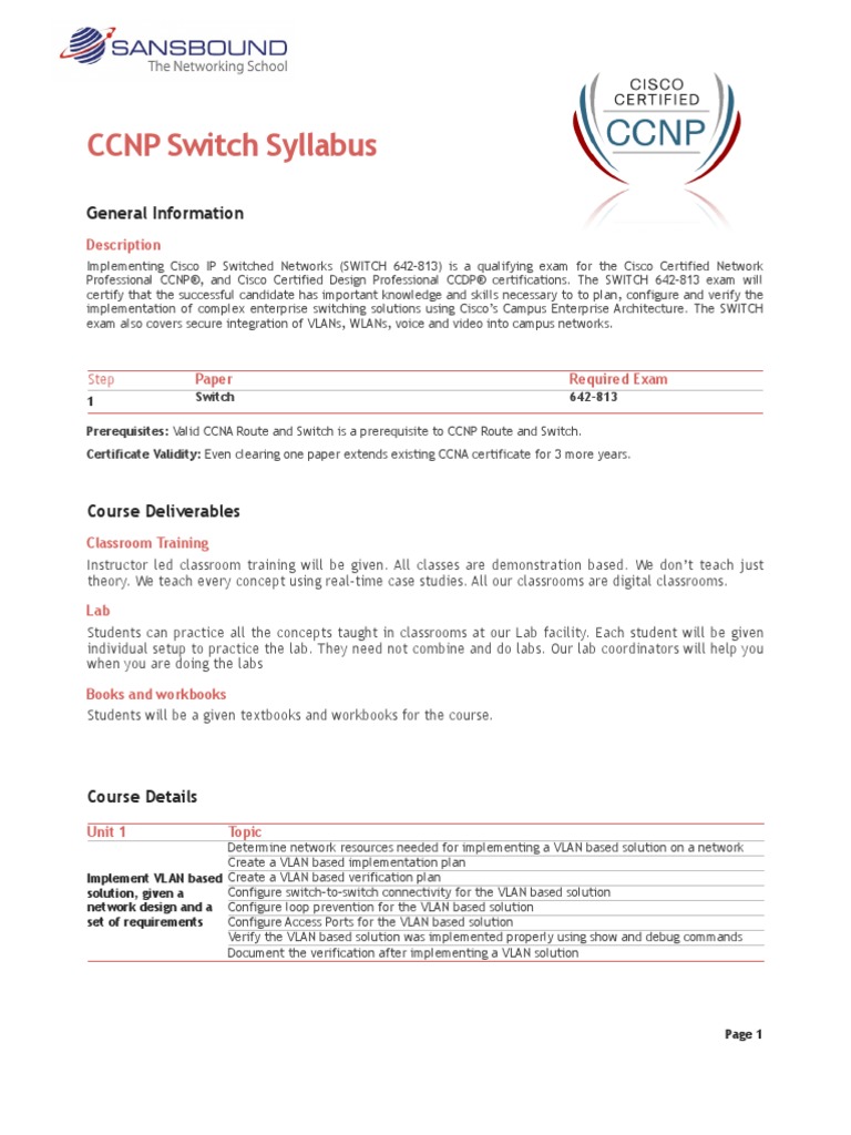 CCNP Switch Syllabus PDF Cisco Certifications Data Transmission