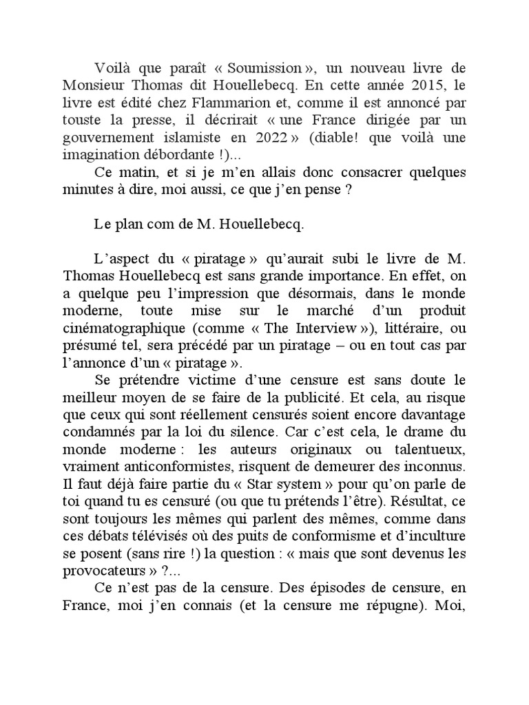 Michel &quot;Houellebecq&quot;, exemple parfait de la soumission au