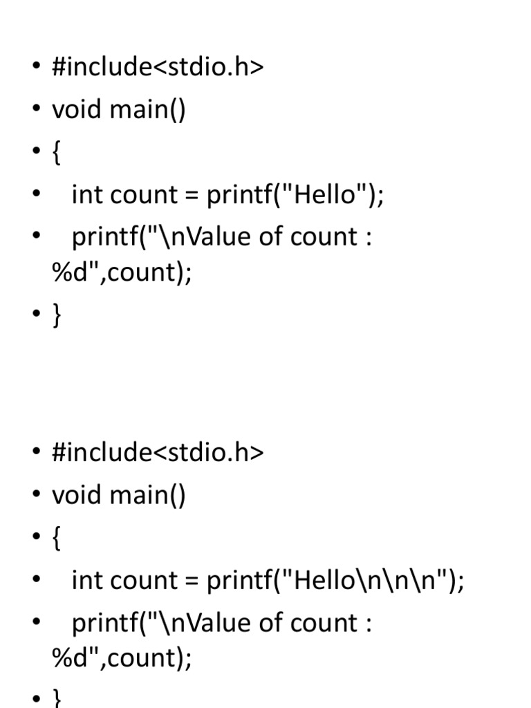 #Include - Void Main - ( - Int Count Printf (