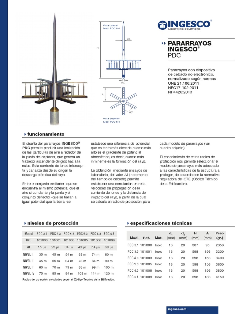 Ingesco Ficha Técnica Pararrayos | PDF | Bienes manufacturados ...