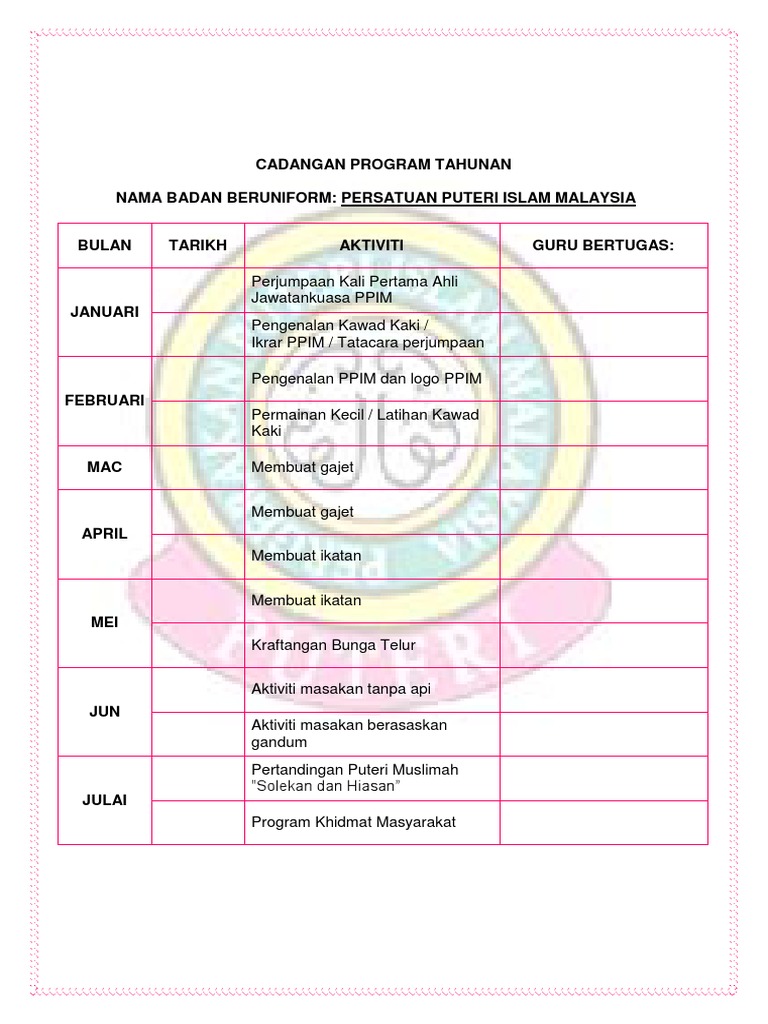 Cadangan Aktiviti Tahunan Pergerakan Puteri Islam Sekolah Rendah Pdf