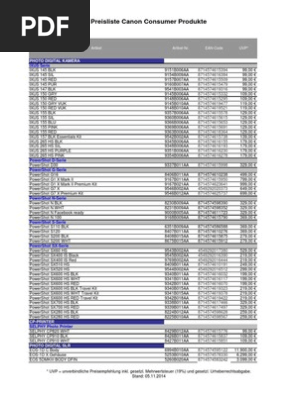 Canon Consumer Product Price List | PDF | List Price | Battery Charger