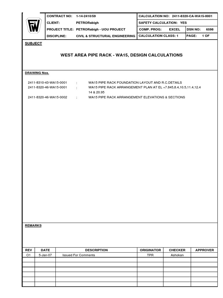 Pipe Rack Design PDF Beam (Structure) Spreadsheet