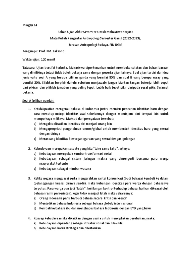 Contoh Soal Antropologi Kesehatan Studi Indonesia