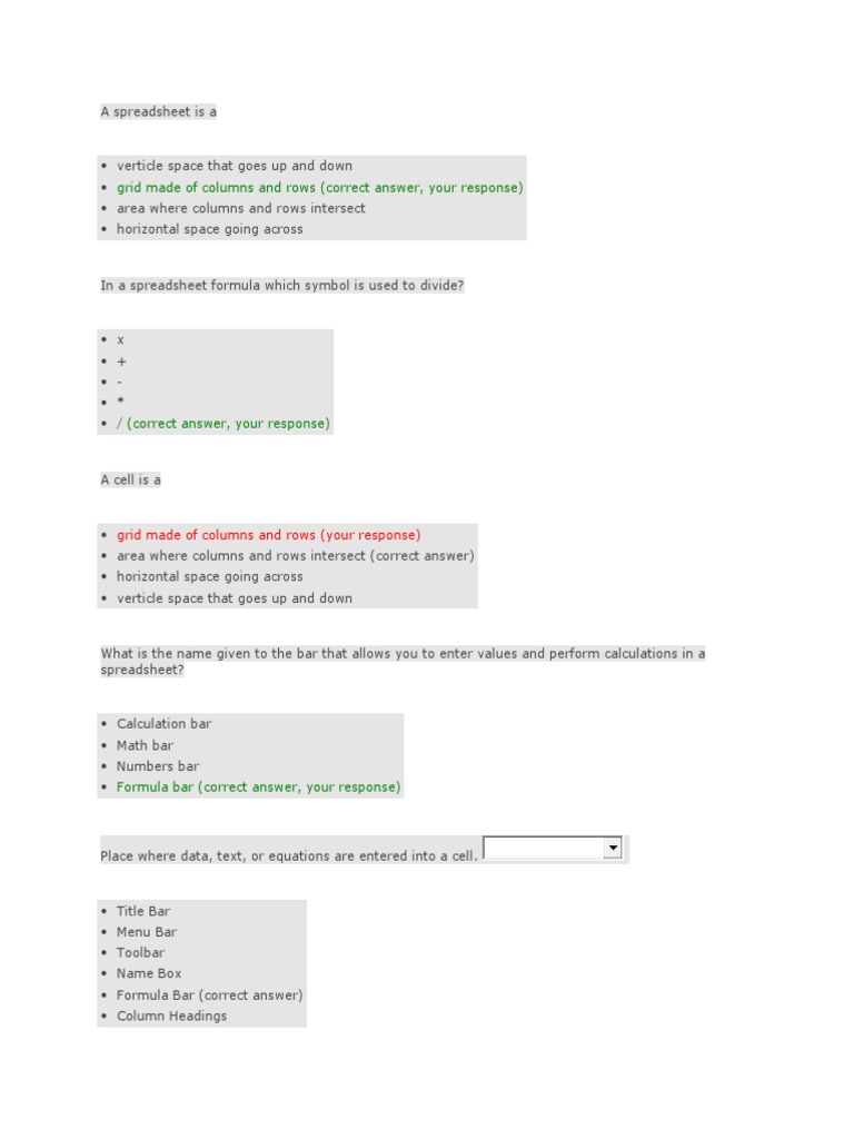 Excel Quiz Spreadsheet Microsoft Excel