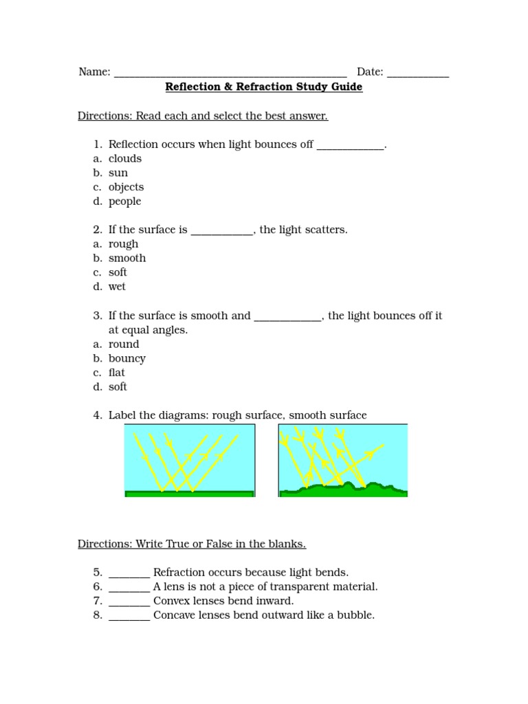 Reflection and Refraction Study Guide | PDF | Teaching Methods ...