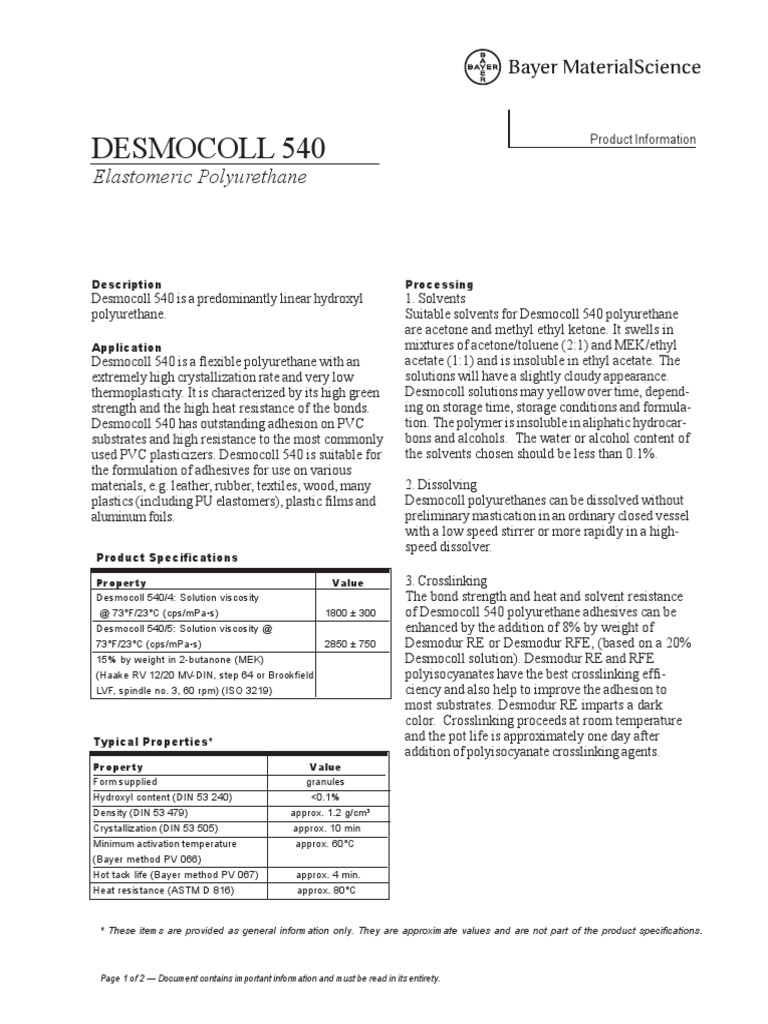 Desmocoll 540 PDF Polyurethane Solvent