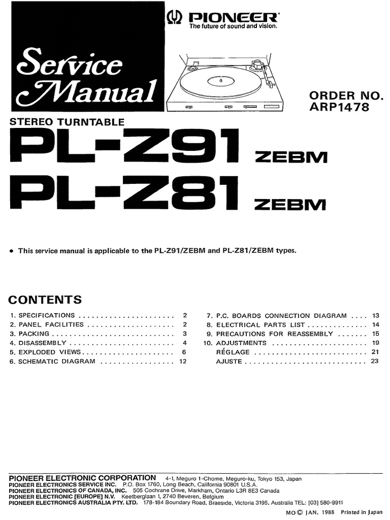 Pioneer PL z81 PL z91 | PDF