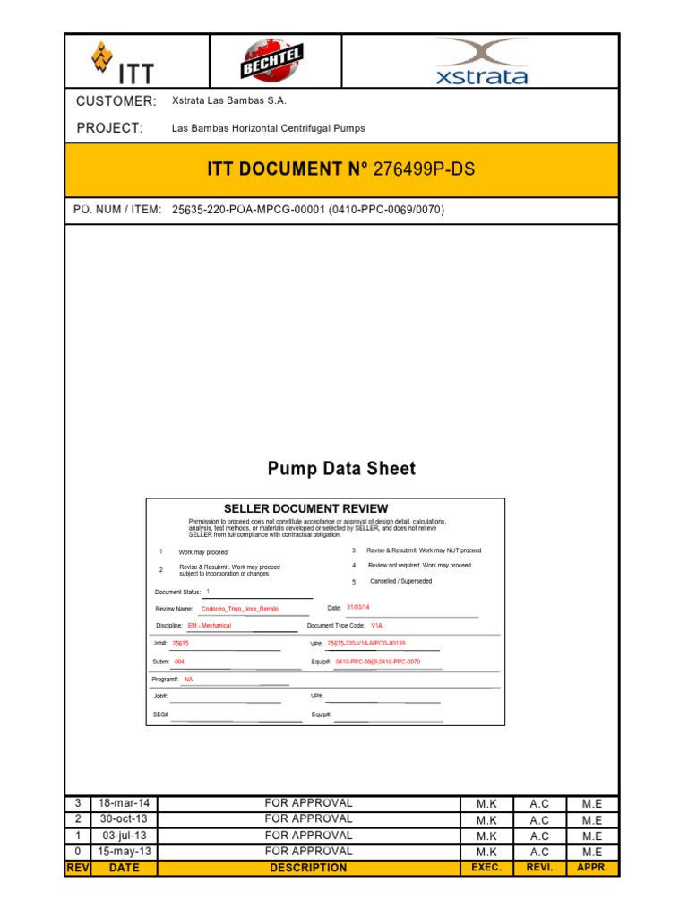 Pump Data Sheet - 0410-PPC-0069 - 0070 | PDF | Pump | Continuum Mechanics