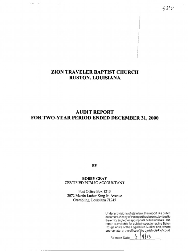 Ruston, Louisiana: Zion Traveler Baptist Church | PDF | Audit | Expense