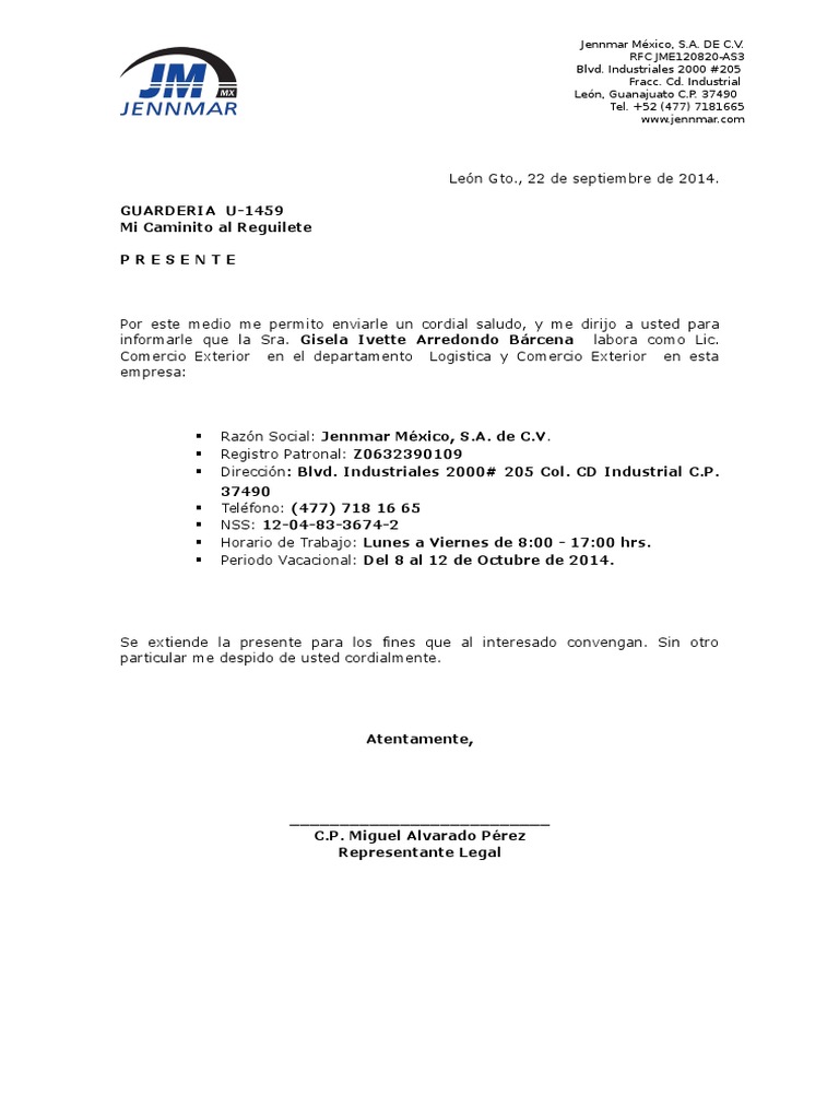 Carta Guarderia U-1459