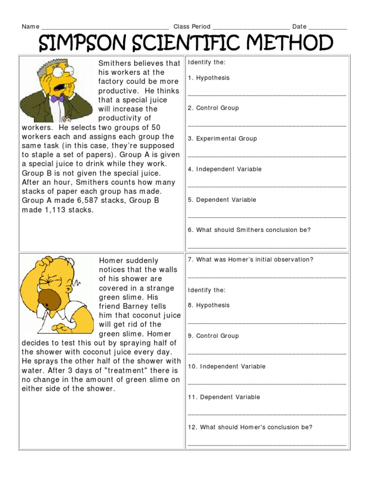 Simpsons Scientific Method  PDF  Scientific Control  Experiment Intended For Scientific Method Story Worksheet Answers