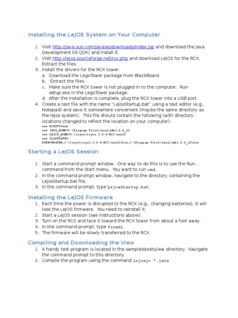 LeJOS Installation Guide for RCX | PDF