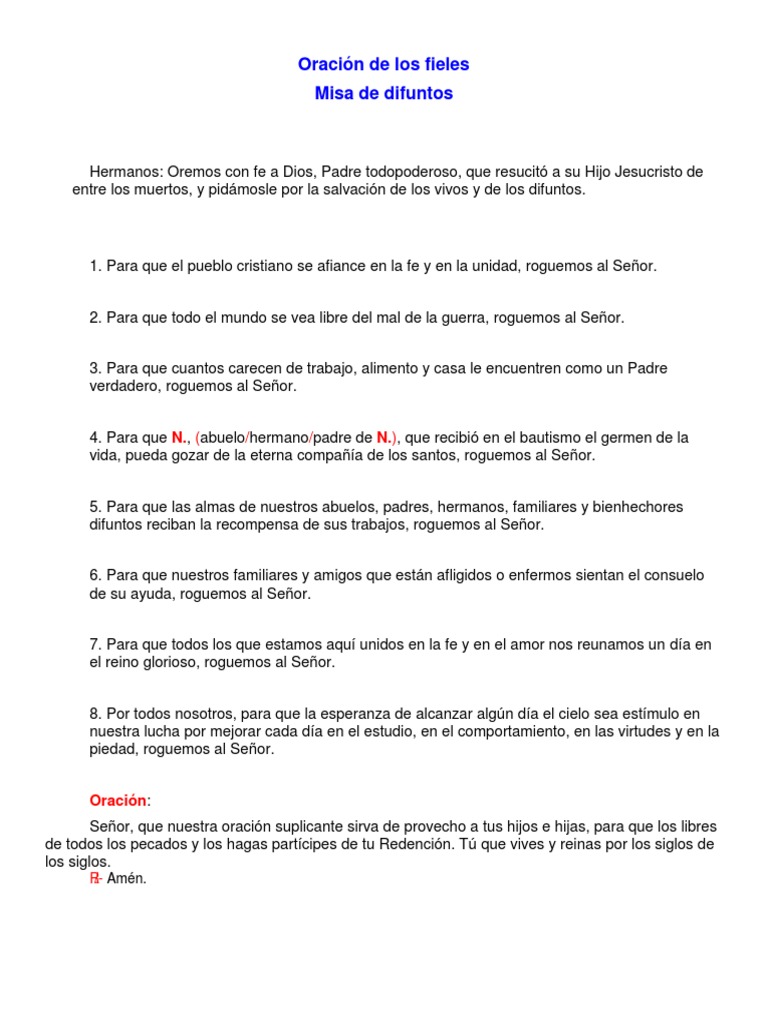 Oración de Los Fieles Misa (liturgia) Oración