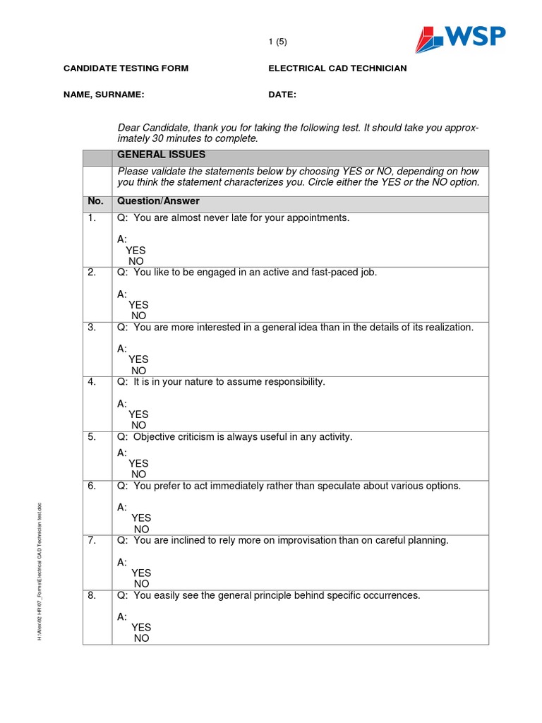 Electrical CAD Technician Test PDF Auto Cad Areas Of Computer Science