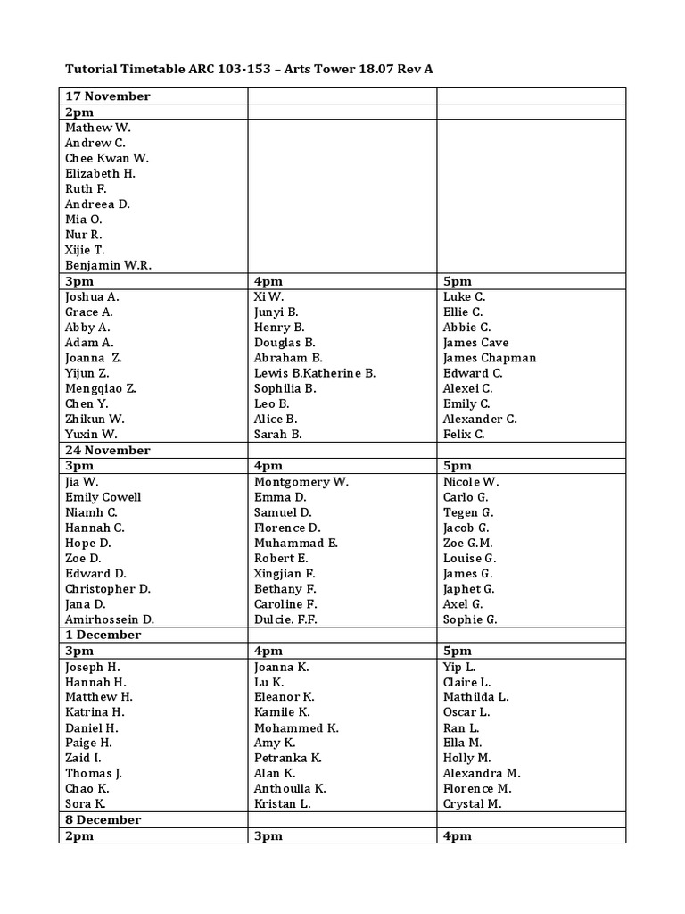 ARC 103-153 Tutorial Schedule 2023 | PDF | Classics