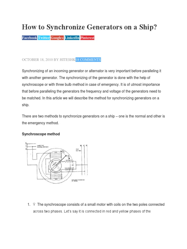 How To Synchronize Generators On A Ship PDF Boiler Valve