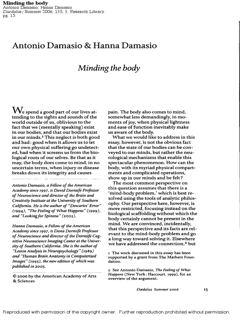Minding the Body: Damasio Insights | PDF | Law