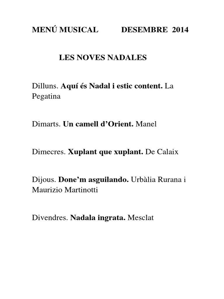 Menú Musical Desembre 2014 | PDF