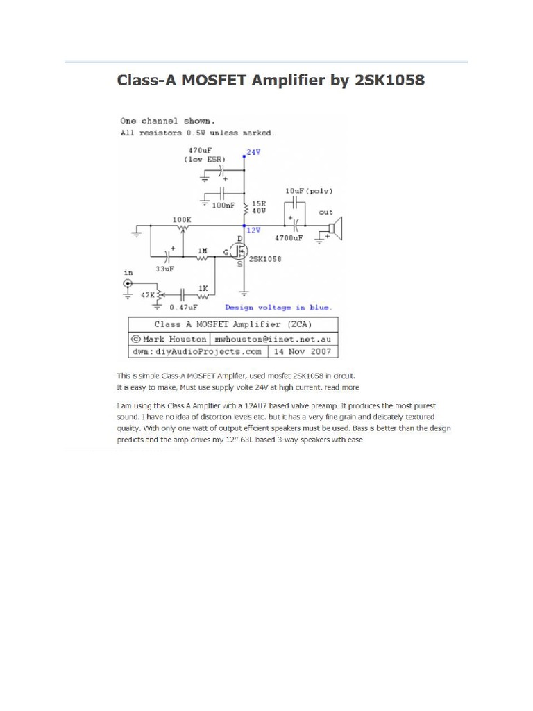 Class A Mosfet Amplifier by 2SK1058 | PDF