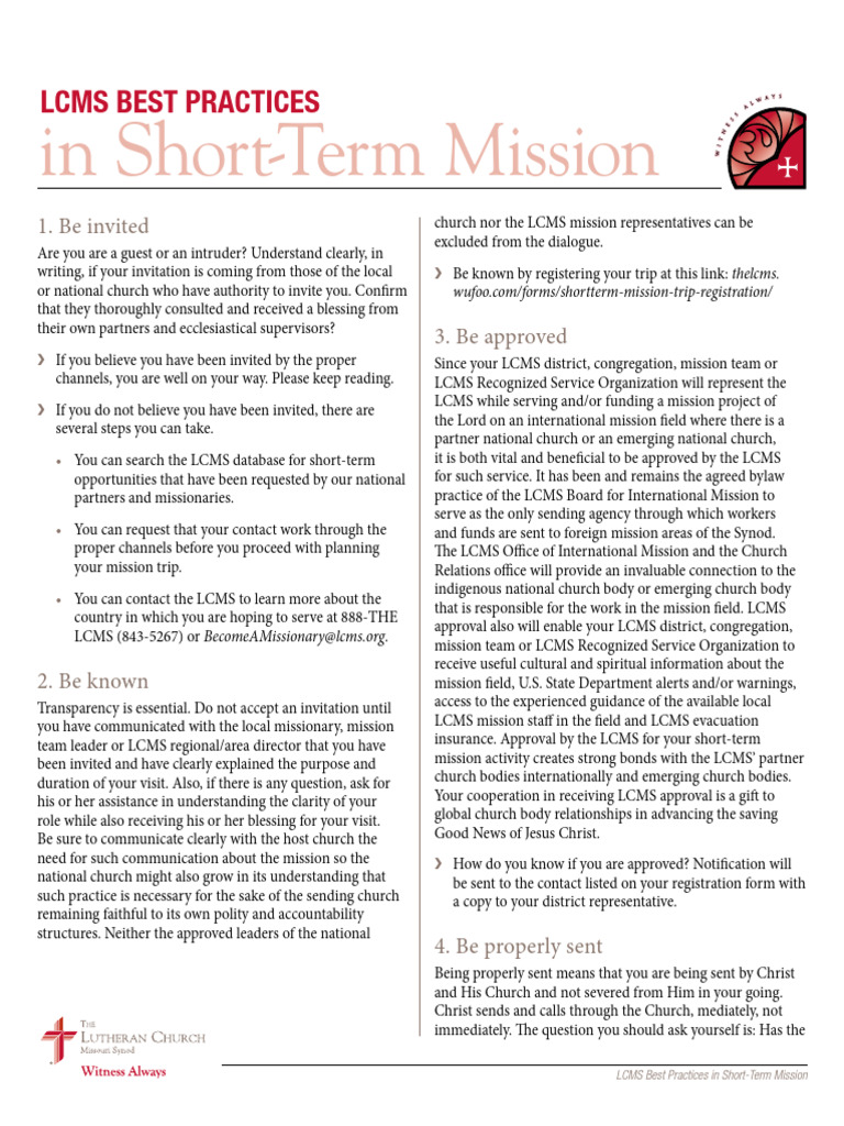 LCMS Best Practices Short Term Mission v4 Christian Mission Lutheranism