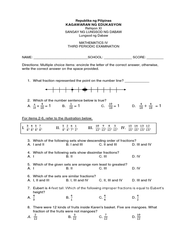 Final Grade 4 Exam Fraction Mathematics Angle