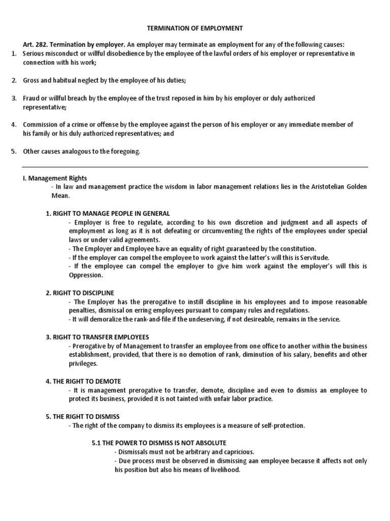 Just Causes for Employee Termination | PDF | Employment | Government