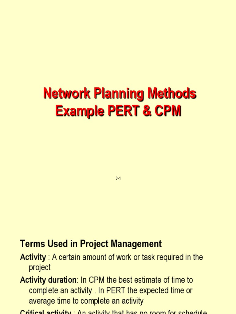Network Planning Methods Example Pert Cpm Pdf Production And