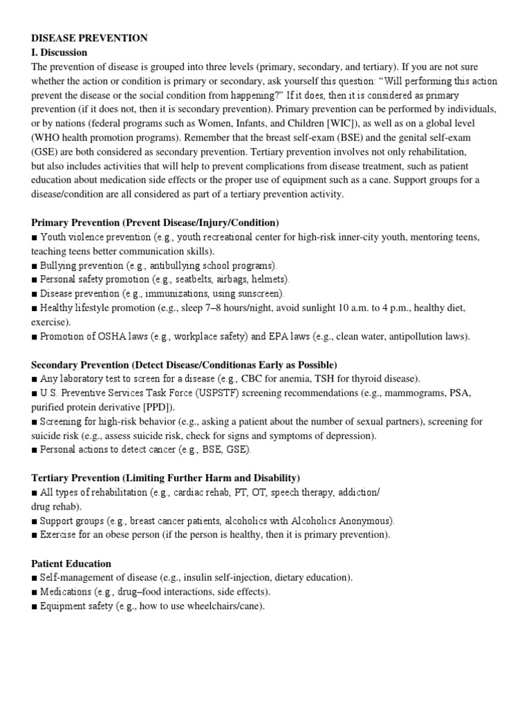Disease Prevention Primary Secondary Tertiary | PDF | Preventive ...