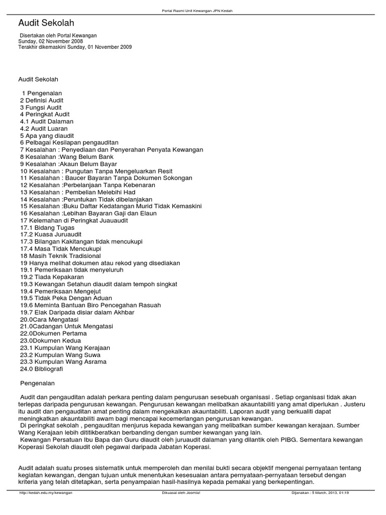 Audit Sekolah Checklist Pdf