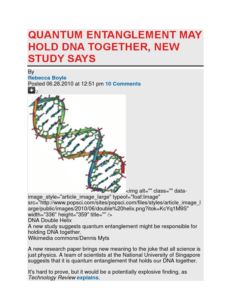Quantum Entanglement in DNA Stability | PDF