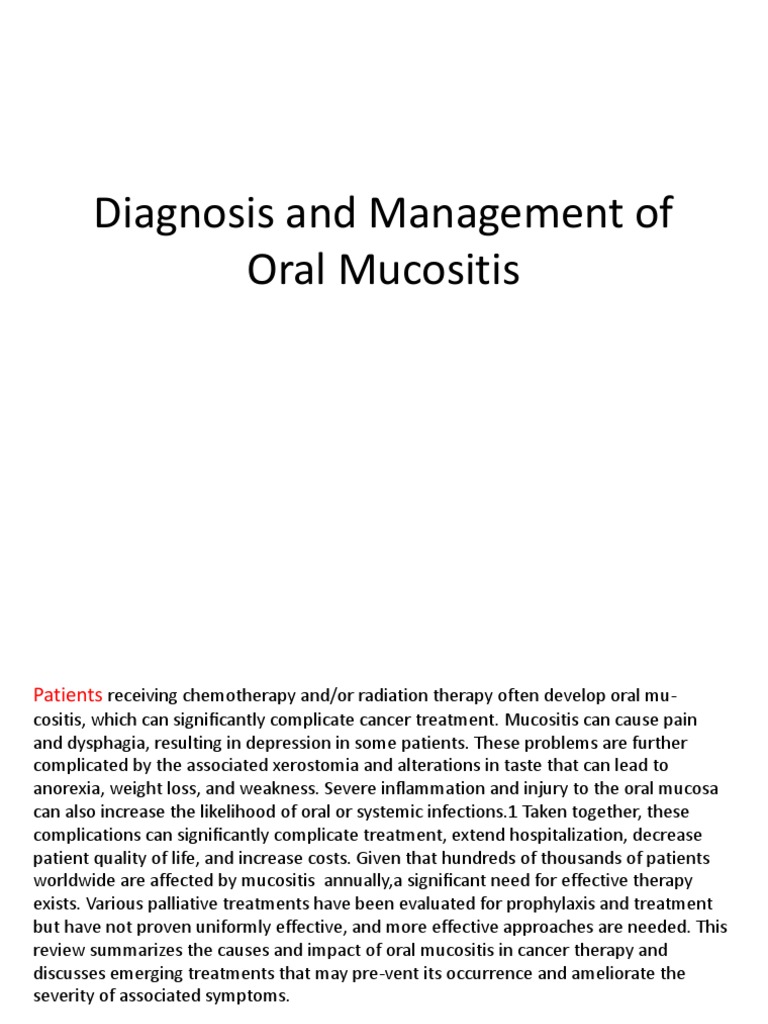 Diagnosis and Management of Oral Mucositis Chemotherapy Radiation