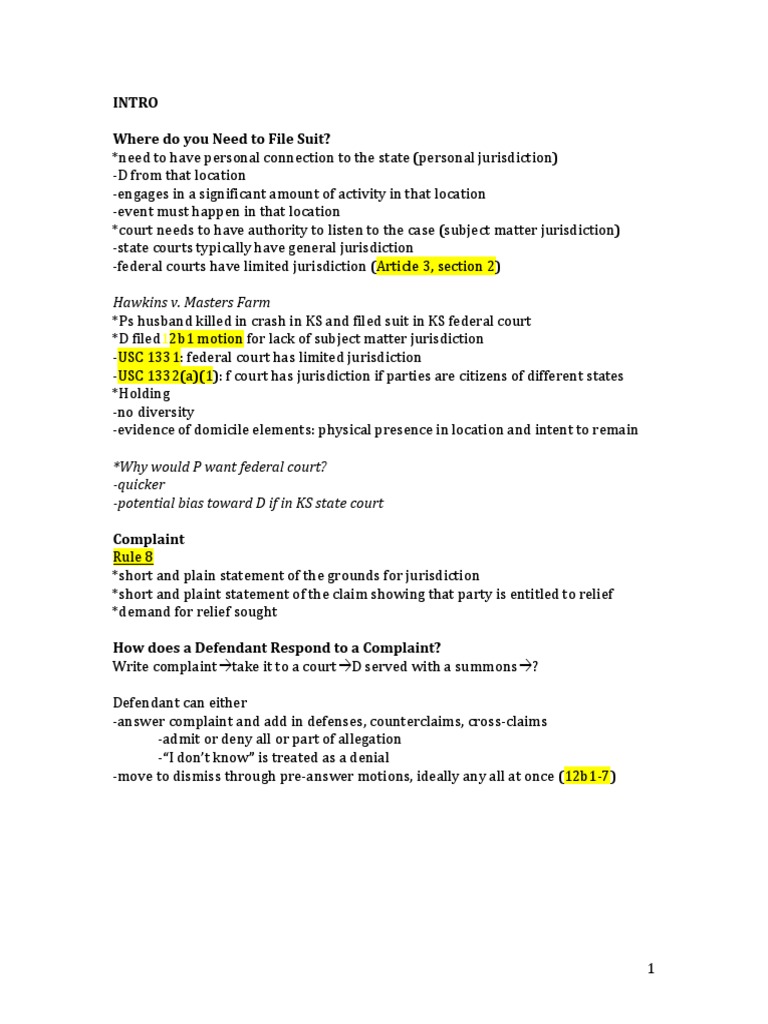 Understanding Jurisdiction and Litigation Process | PDF | Collateral ...