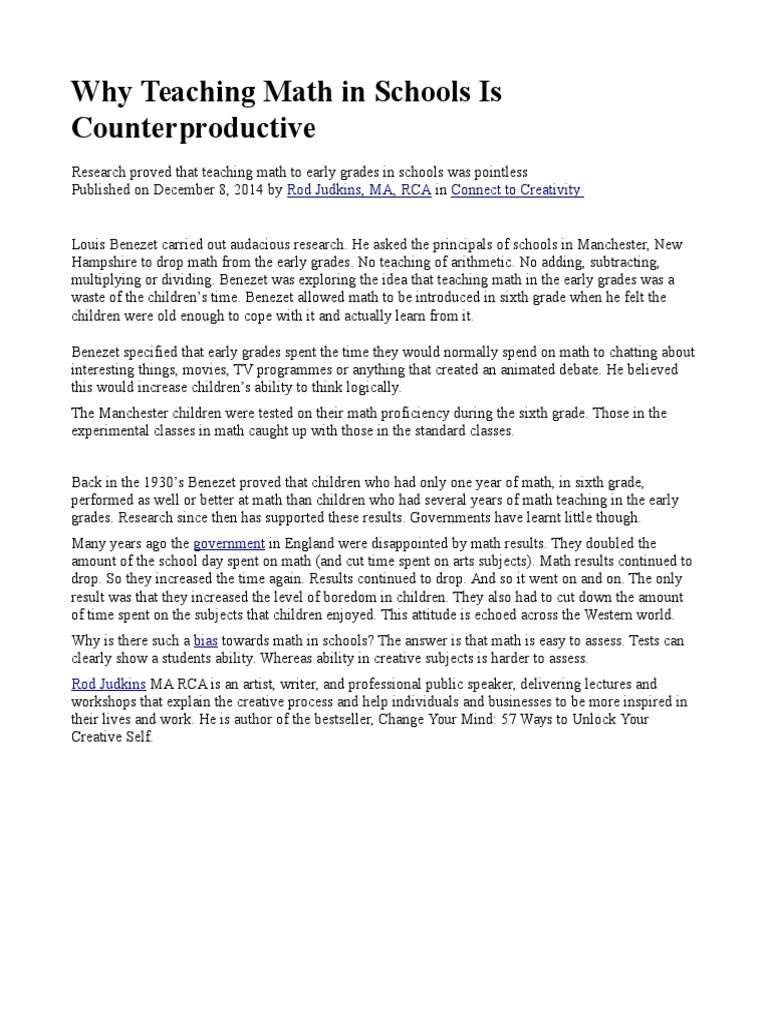 Teaching Math Early: A Counterproductive Approach | PDF