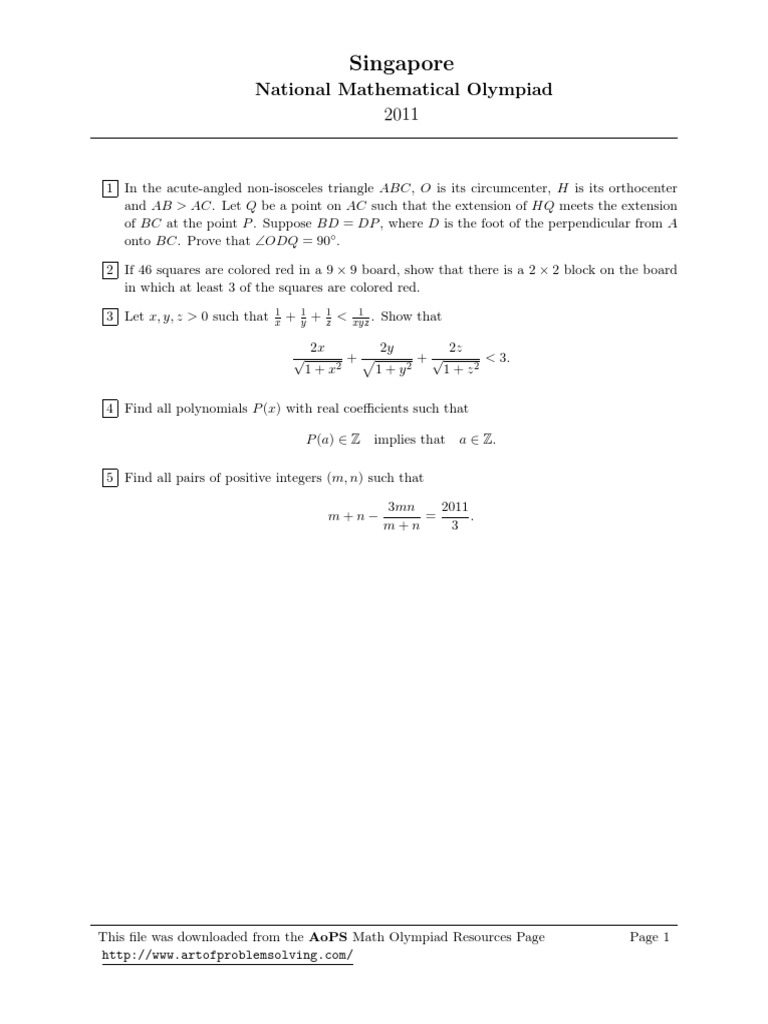 Singapore National Mathematical Olympiad 2011 150 | PDF