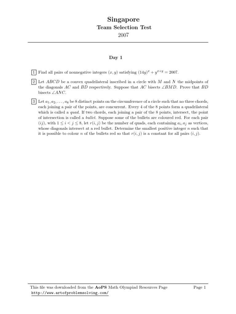 Singapore Team Selection Test 2007 151 | PDF | Teaching Methods & Materials