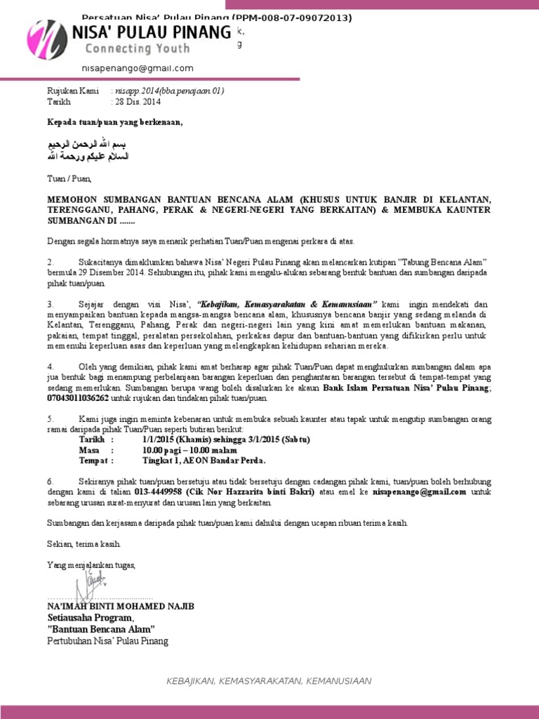 Surat Sumbangan Bantuan Bencana Banjir 2014 2015