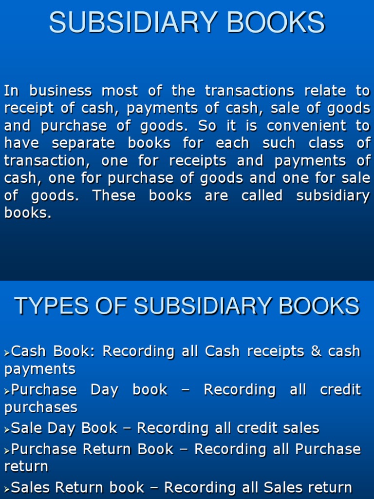 Subsidiary Books PDF Debits And Credits Accounting