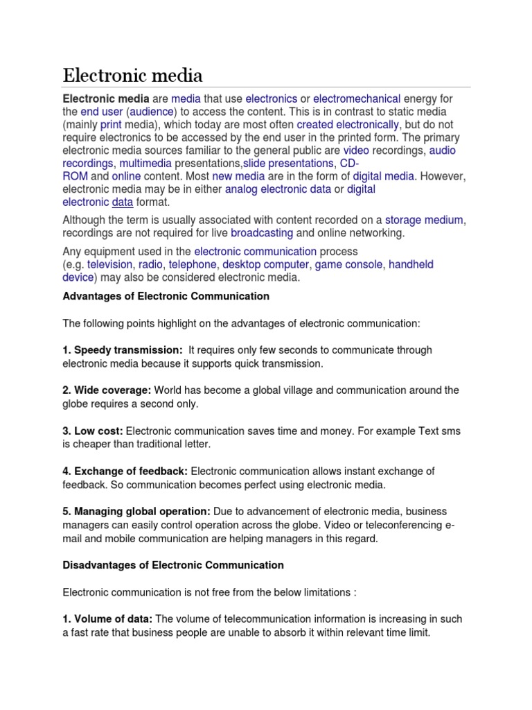 Electronic Media | PDF | Telecommunication | Mass Media