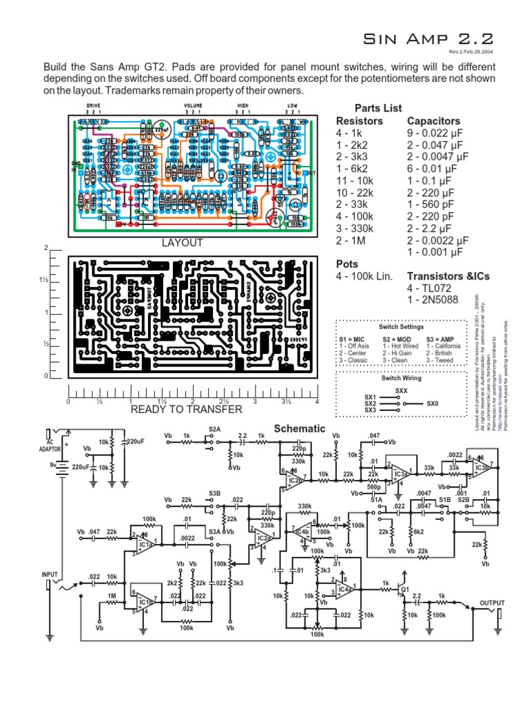 Sin Amp 2.2: Resistors Capacitors Parts List | PDF