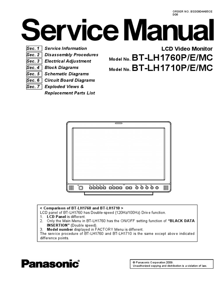 Panasonic BT-LH1710-1760 (E-MC) PDF | PDF | Electrostatics 