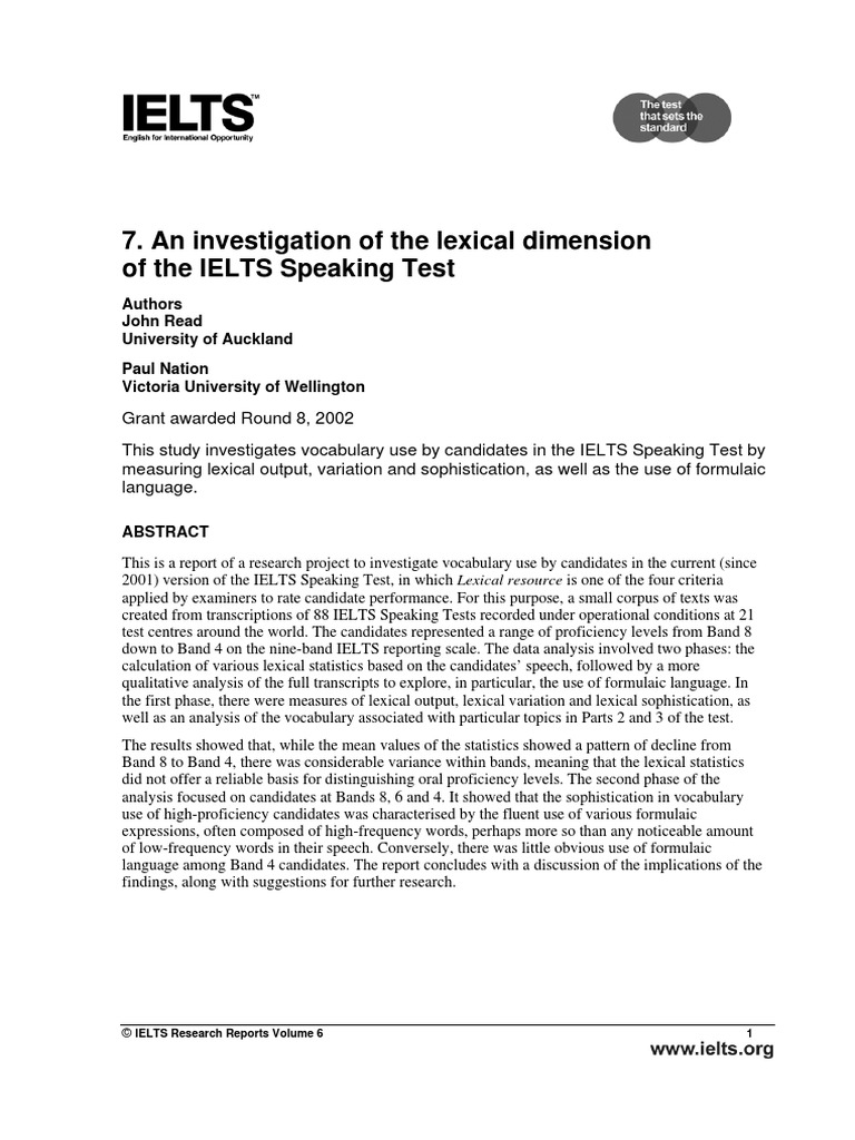 An Investigation of The Lexical Dimension of The IELTS Speaking Test | PDF