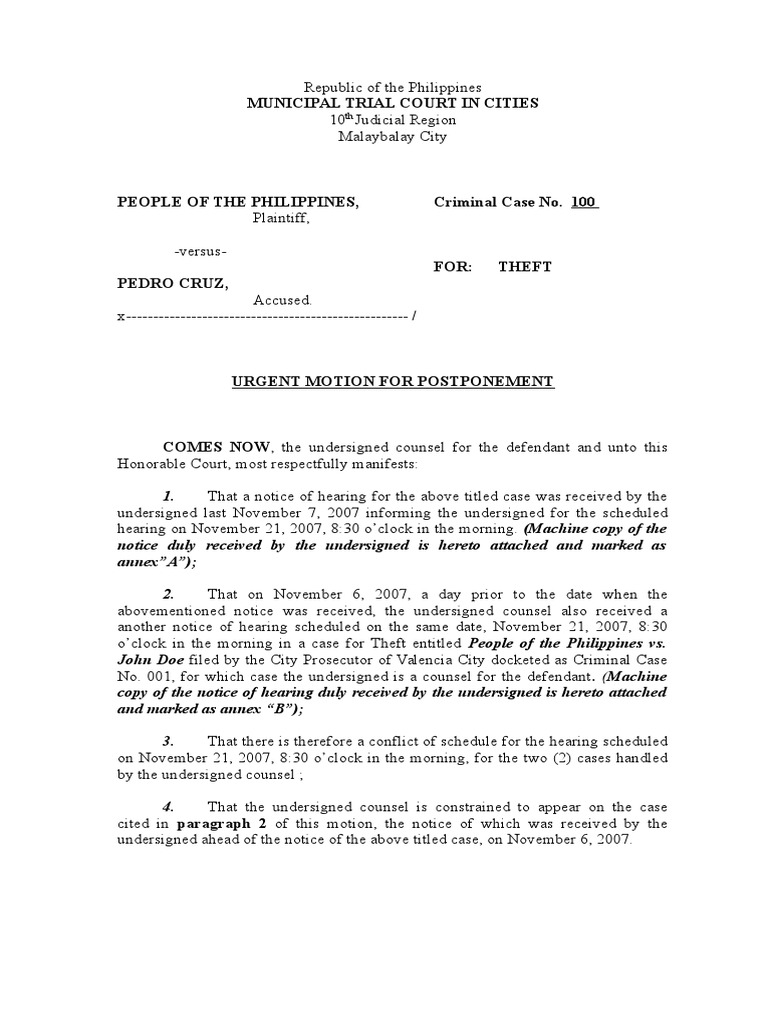 Motion for Postponement