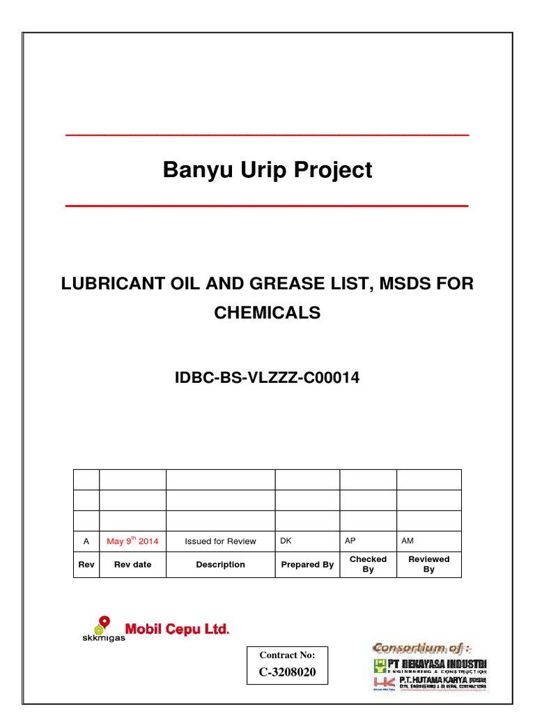 Lubricant Oil and Grease List, MSDS For Chemicals PDF Toxicity